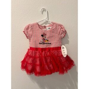 Disney Parks Minnie Mouse Red White Seersucker Ruffle Dress 18M